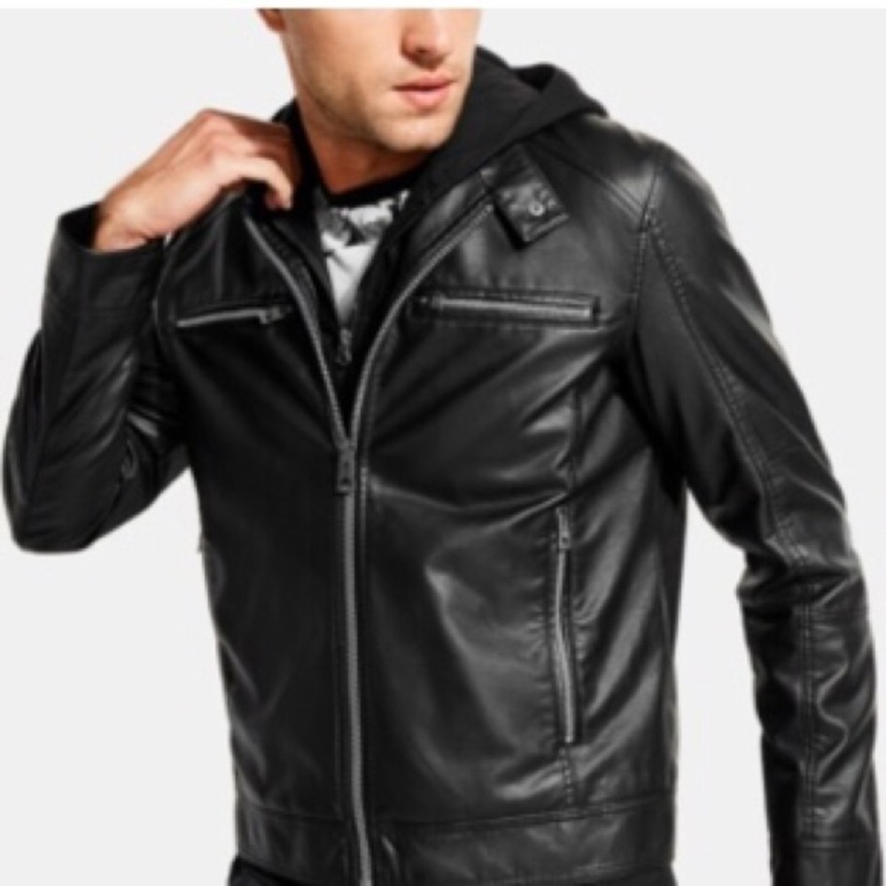 Guess leather jacket with removable hood